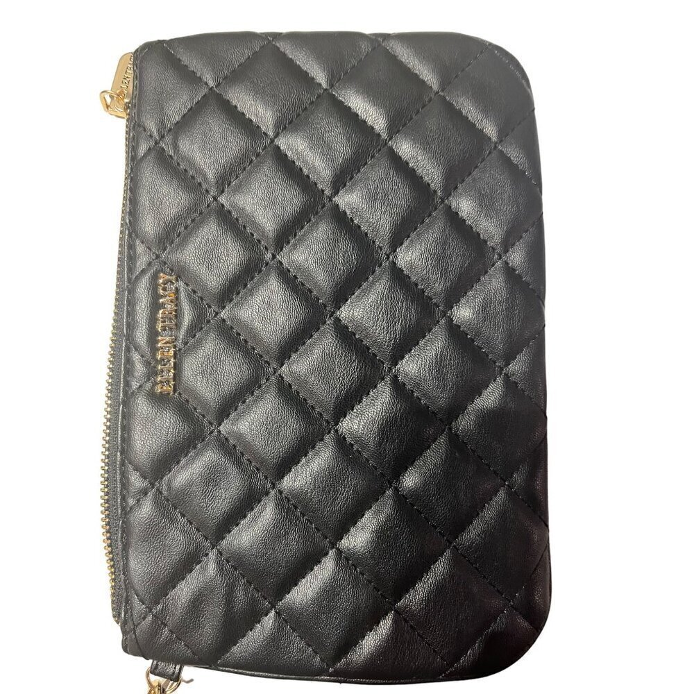 nwt black diMOND PATTERN CLUTCH PURSE WITH STRAP INSIDE POCKETS - Picture 6 of 8